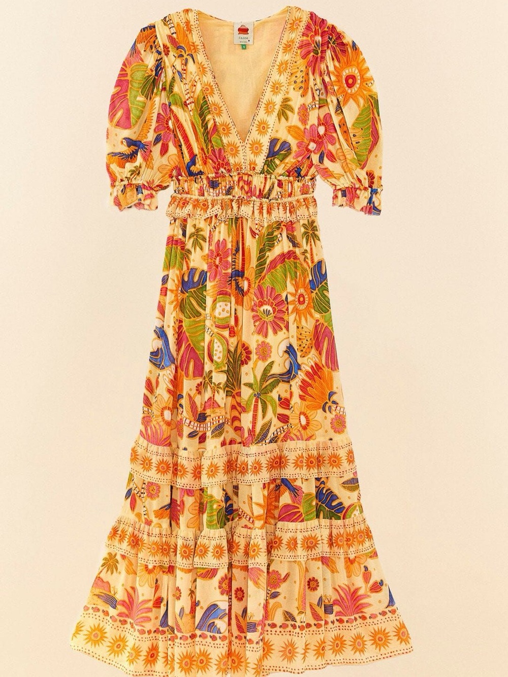 Farm Rio Yellow Rio Tapestry Tiered Hem Maxi Dress size M - Picture 2 of 6